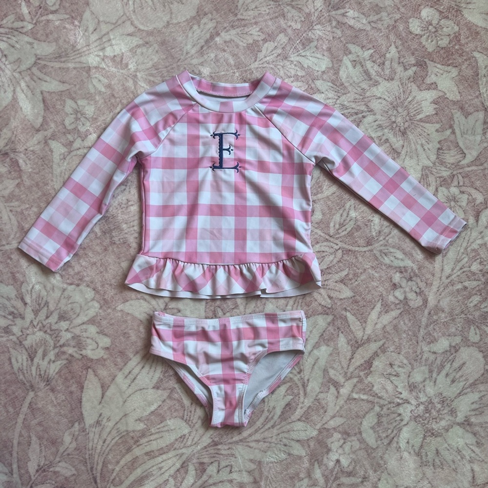 Pink Gingham “E” Monogrammed Swimsuit